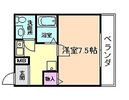 パイン箕面 2階1Kの間取り