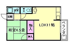 西小路ハイツ 1LDKの間取図画像