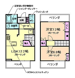 箕面ブジノースB棟 2LDKの間取図画像