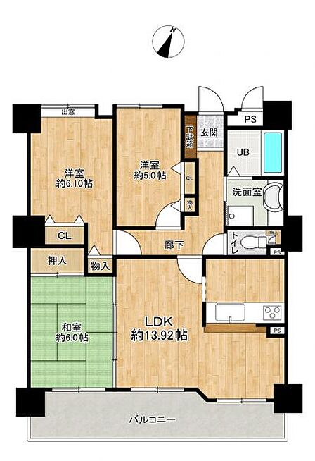 専有面積70.04m2のゆとりある3LDK!全居室に収納スペースを備えた使い勝手の良い間取りです◎