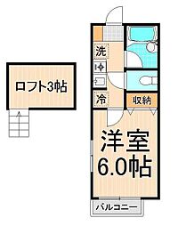 パークフロント谷中B 1Kの間取図画像
