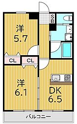 アステリア 2DKの間取図画像