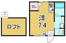 ライフステージ六町 2階ワンルームの間取り