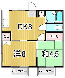 パークタウンアメニティー 1階2DKの間取り
