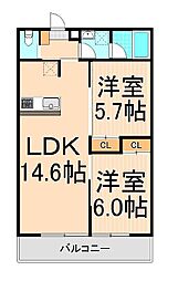 ラフィーネブラン 2LDKの間取図画像