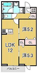 セレスティア東保木間II 2LDKの間取図画像
