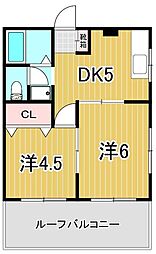 ホワイトハイツ川口ビル 2DKの間取図画像