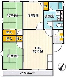 ラフォーレみゆき 2階3LDKの間取り