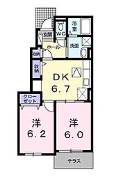 アムールI 2DKの間取図画像
