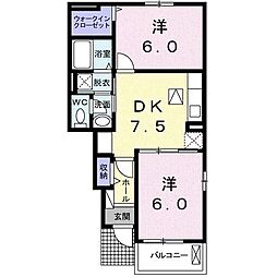 ディアレストB 2DKの間取図画像