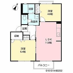 グレースハイムB 2LDKの間取図画像