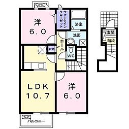 ライジングサン 2DKの間取図画像