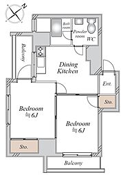 田園キャッスル横浜西口 2DKの間取図画像