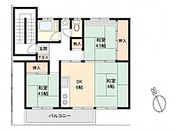 大正住宅2-10号棟 2LDKの間取図画像