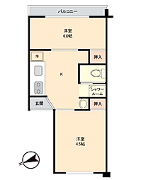 高田馬場ローヤルコーポ 2Kの間取図画像