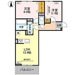 前橋市天川原町1丁目アパート 2LDKの間取図画像