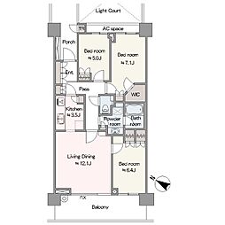 二子玉川ライズタワー&レジデンスレジデンスアクア 3LDKの間取図画像