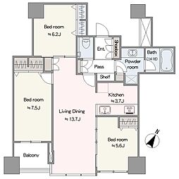 大崎ウエストシティタワーズE棟 3LDKの間取図画像