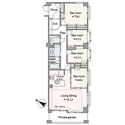 朝日エンブレム八雲台 4LDKの間取図画像