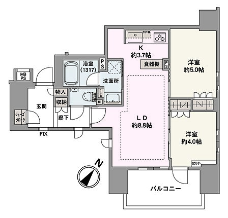 専有面積50.93?のゆとりある角住戸。LDに隣接する約4.0帖の洋室は引き戸を開放して続き間としての利用も可能。床暖房、食器洗い乾燥機など機能的な設備付きなのも魅力です。