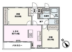 クリオ綱島六番館 2LDKの間取図画像