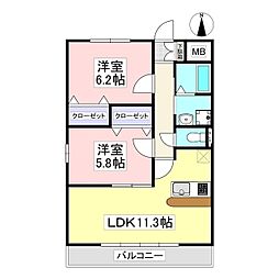 コンフォート弐番館 2LDKの間取図画像