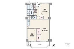 希望ヶ丘ハイツB棟 2LDKの間取図画像