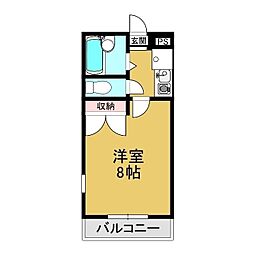竹林ナカノB 1Kの間取図画像