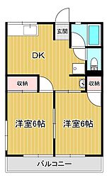 リバーサイドB 2DKの間取図画像