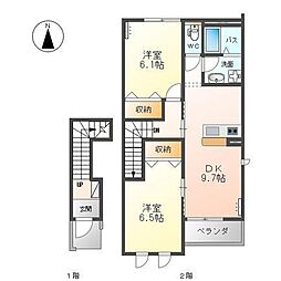 サンシャインハウスA 2DKの間取図画像