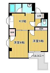 モンシャトー足利成和 2DKの間取図画像
