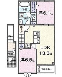 クラール高萩 2LDKの間取図画像