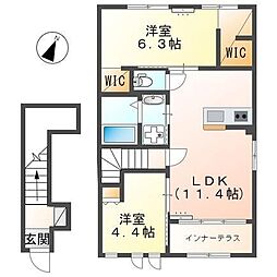 トロワリジェール 2LDKの間取図画像