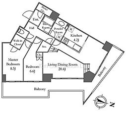 JR山手線 田町駅 徒歩8分の賃貸マンション 24階2SLDKの間取り