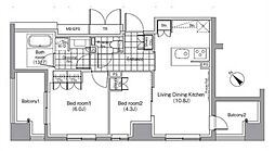 東京メトロ千代田線 赤坂駅 徒歩4分の賃貸マンション 4階2LDKの間取り