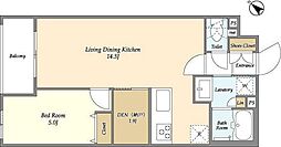 東急東横線 祐天寺駅 徒歩14分の賃貸マンション 2階1SLDKの間取り
