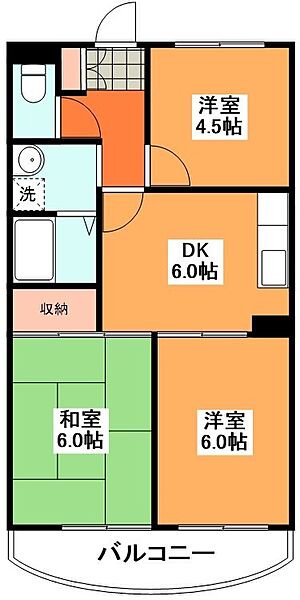 グリーンサイド一番 202｜東京都立川市一番町２丁目(賃貸マンション3DK・2階・52.38㎡)の写真 その2