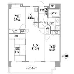 アーサー大濠倶楽部 3LDKの間取図画像