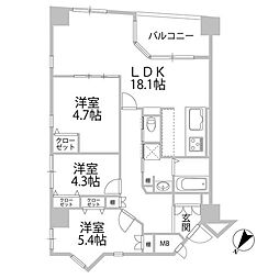 ハウスユマニテ大橋α館 3LDKの間取図画像