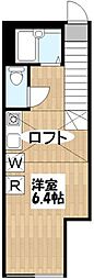 東急東横線 祐天寺駅 徒歩8分の賃貸アパート 2階ワンルームの間取り