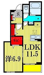シャーロットタウンVII 1階1LDKの間取り