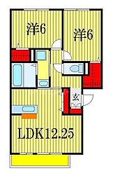 ブランシュールA 1階2LDKの間取り