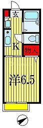 クレール船橋 2階1Kの間取り