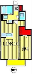 ローズベリー 1階1LDKの間取り