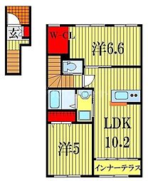 Sky bloom Natsumi 2階2LDKの間取り
