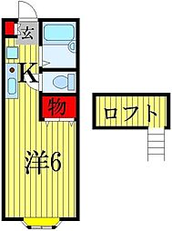 ハートライト 2階1Kの間取り