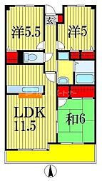 ベルグプレシャデス船橋 3LDKの間取図画像