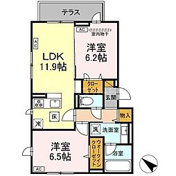 船橋市上山町2丁目アパート 2LDKの間取図画像