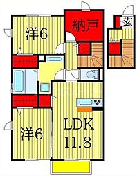 グローリアコートB 2SLDKの間取図画像