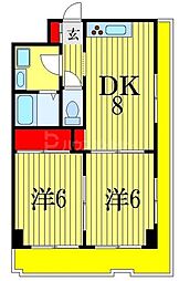 アグレ本八幡 2DKの間取図画像